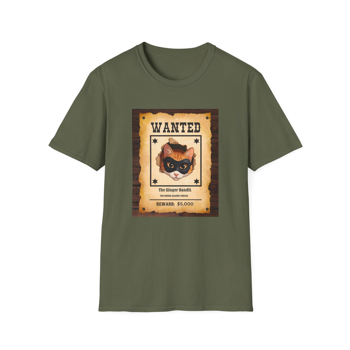 Wanted Poster Cat T-Shirt — "The Ginger Bandit" Retro Western Cat Tee