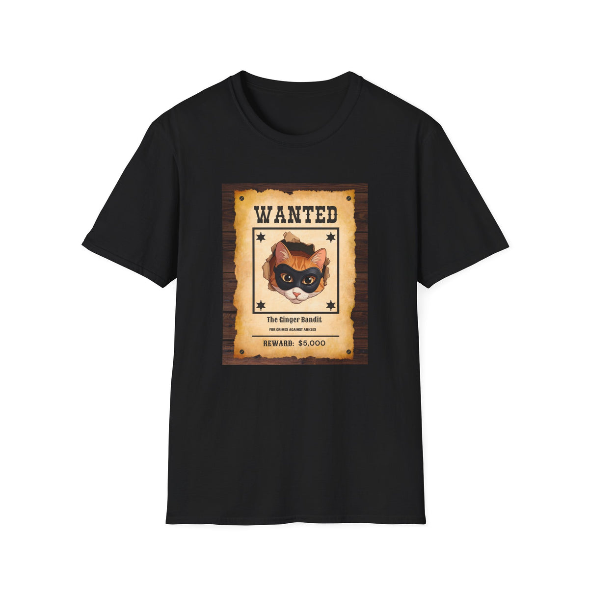 Wanted Poster Cat T-Shirt — "The Ginger Bandit" Retro Western Cat Tee