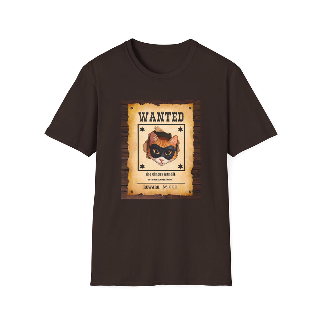 Wanted Poster Cat T-Shirt — "The Ginger Bandit" Retro Western Cat Tee