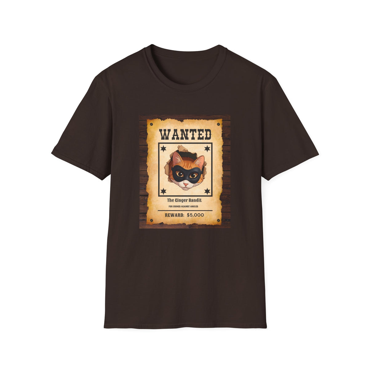 Wanted Poster Cat T-Shirt — "The Ginger Bandit" Retro Western Cat Tee