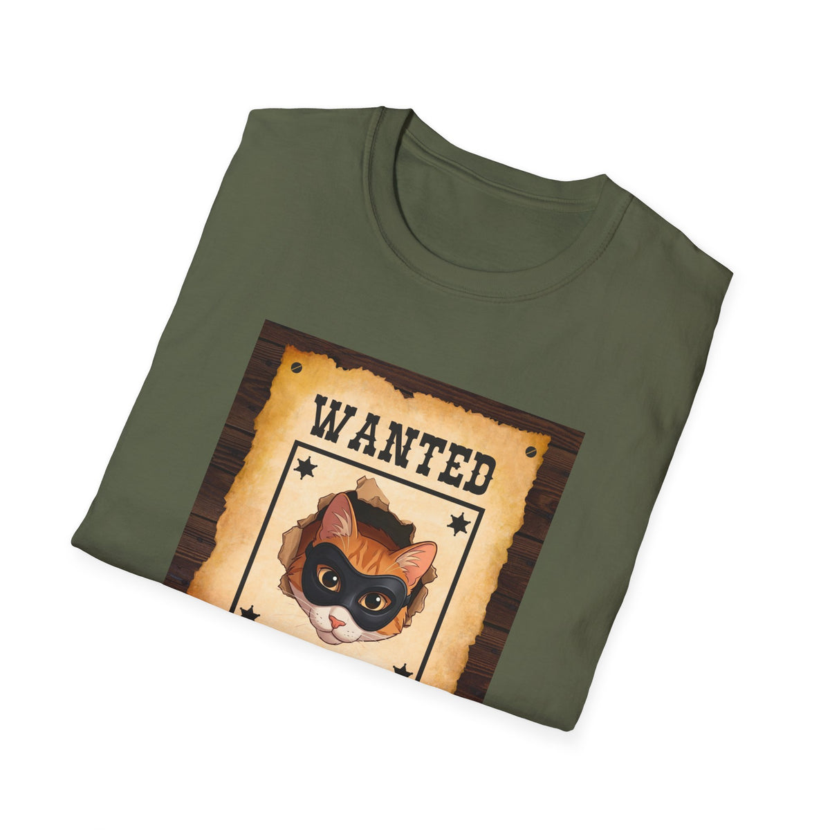 Wanted Poster Cat T-Shirt — "The Ginger Bandit" Retro Western Cat Tee