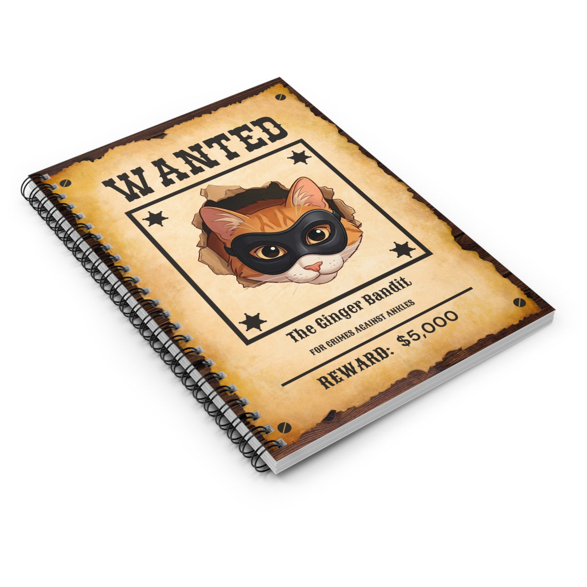 Wanted Poster Notebook — "The Ginger Bandit" Spiral Ruled Journal