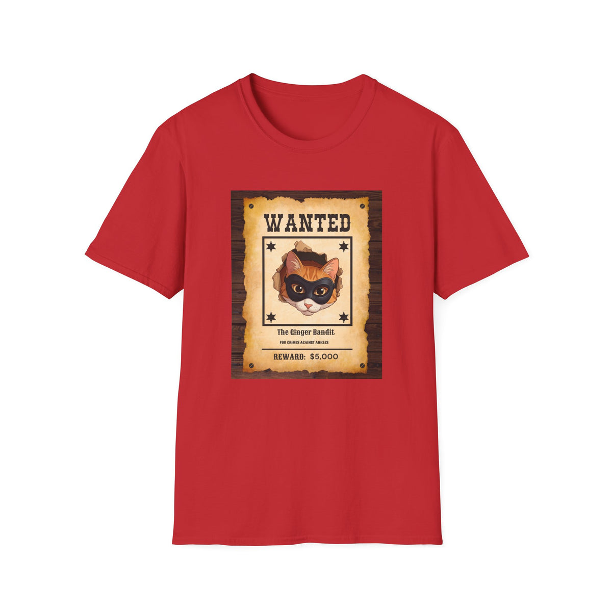 Wanted Poster Cat T-Shirt — "The Ginger Bandit" Retro Western Cat Tee