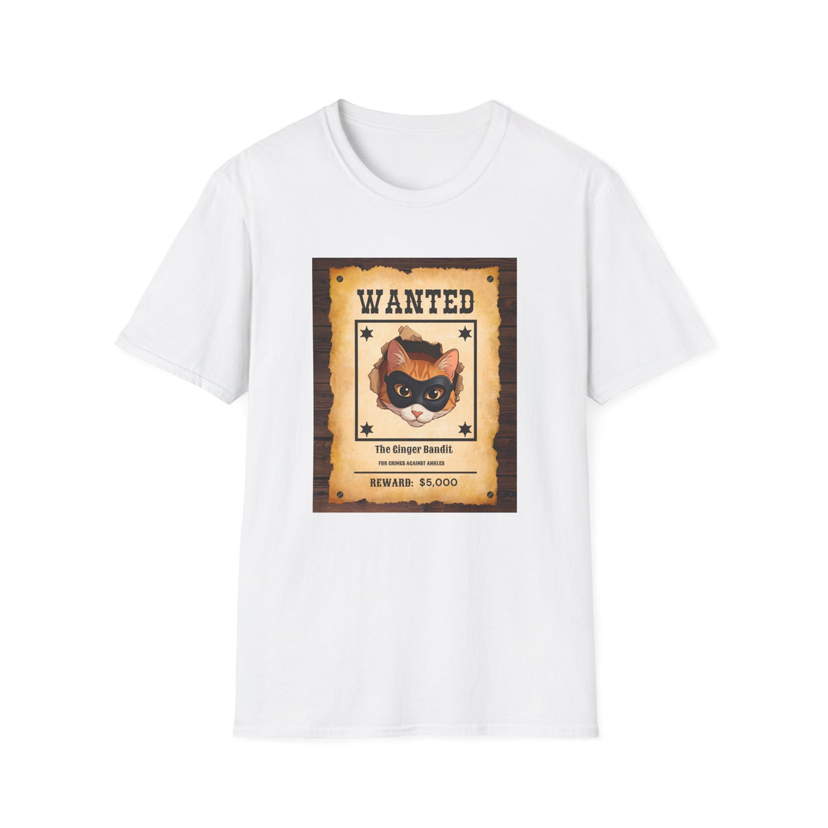 Wanted Poster Cat T-Shirt — "The Ginger Bandit" Retro Western Cat Tee