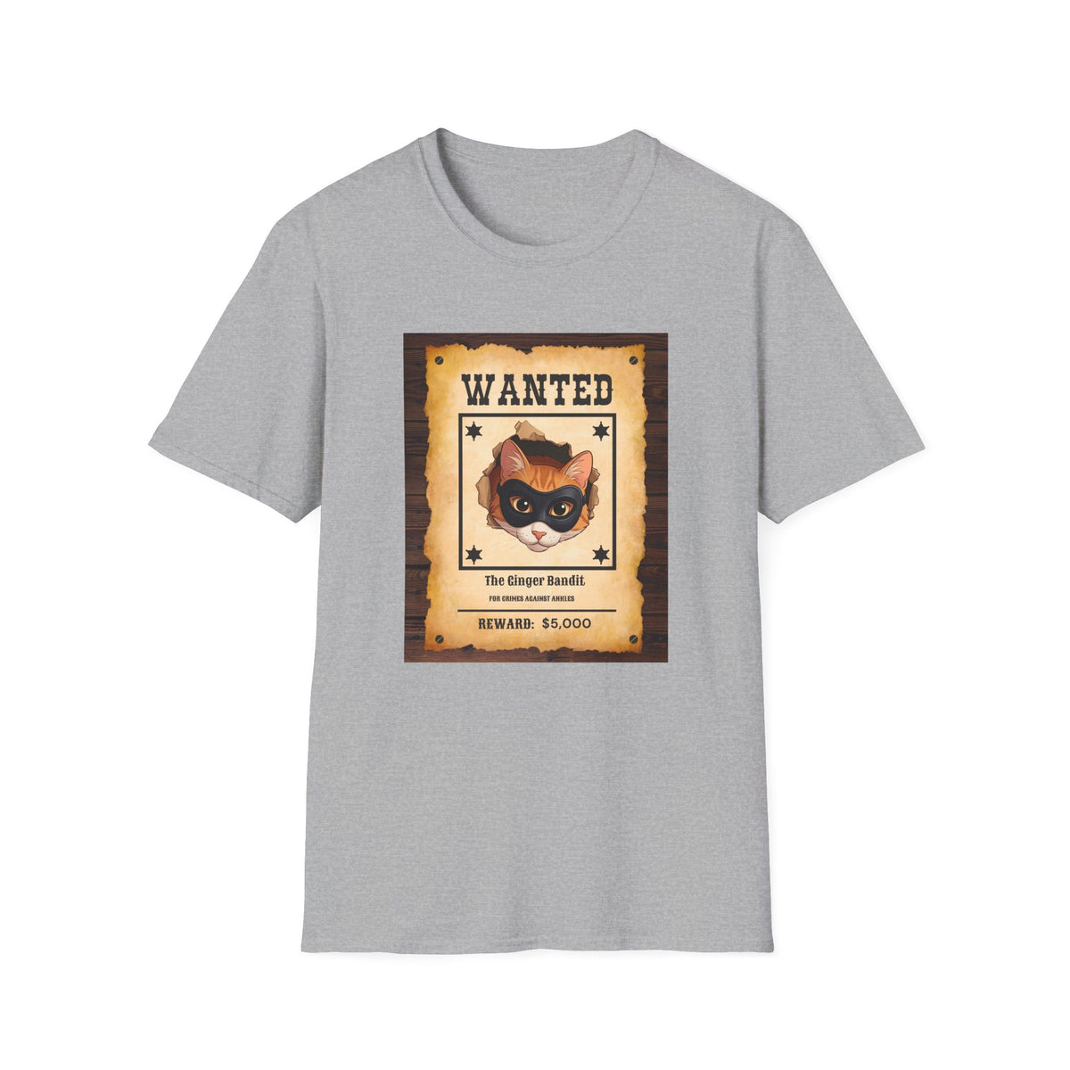 Wanted Poster Cat T-Shirt — "The Ginger Bandit" Retro Western Cat Tee
