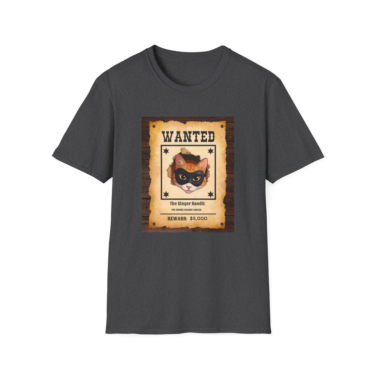 Wanted Poster Cat T-Shirt — "The Ginger Bandit" Retro Western Cat Tee