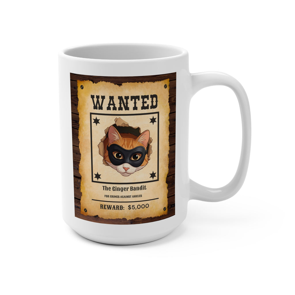 "Wanted: The Ginger Bandit" Vintage Cat Mug — 15oz Ceramic Coffee Cup